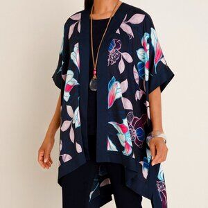 Chico's Travelers Kimono Jacket‎ Size S M Floral  Blue Multicolor Floral